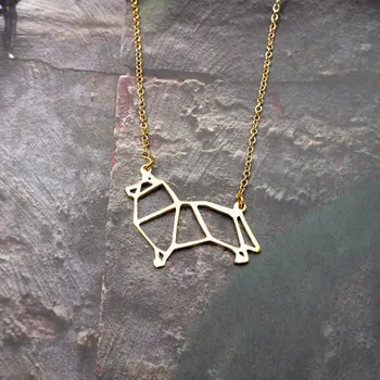 

Trendy Gold Silver Color Sheltie Sheepdog Necklace Women Origami Statement Pendant Pet Jewelry