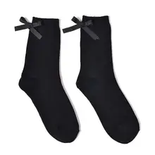 Preppy Style Cotton Lined Bowknot Girls Socks Mid Length Cotton socks