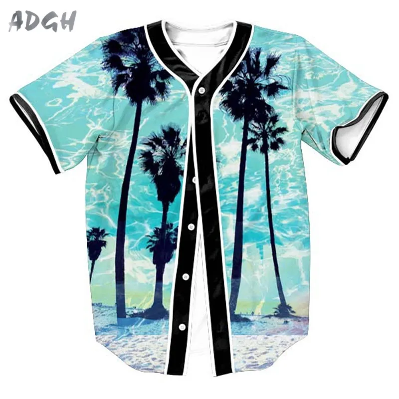 Baseball Jersey TShirt Hot Summer Tree 3D Print Jacket Short Sleeve Men T-Shirt Button Shirt Slim Fit Casual Streetwear Clothing