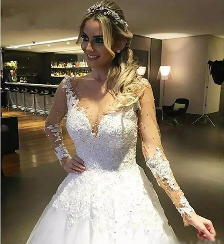 

SHJ340 V-Neck Custom Made Vestido De Noiva Wedding Dress 2019 Long Sleeve Robe De Mariee wedding gowns bride dress