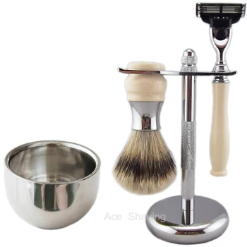 

Badger Hair Shaving Beard Brush 3Layer Blade Man Face Clean Razor Metal Holder Stand Bowl Mug Set Kits