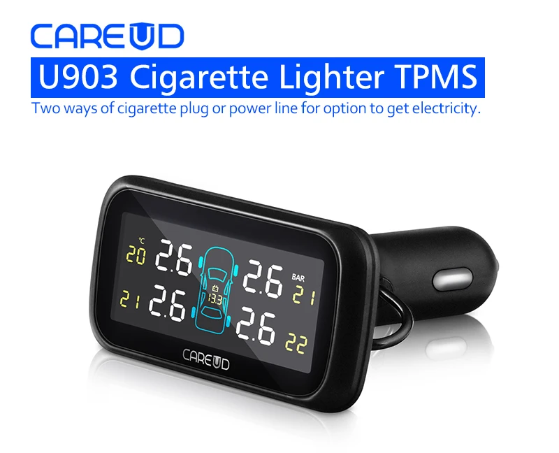 CAREUD U903 автомобильный беспроводной TPMS система контроля давления в шинах с 4 внутренними сменными датчиками батареи ЖК-дисплей