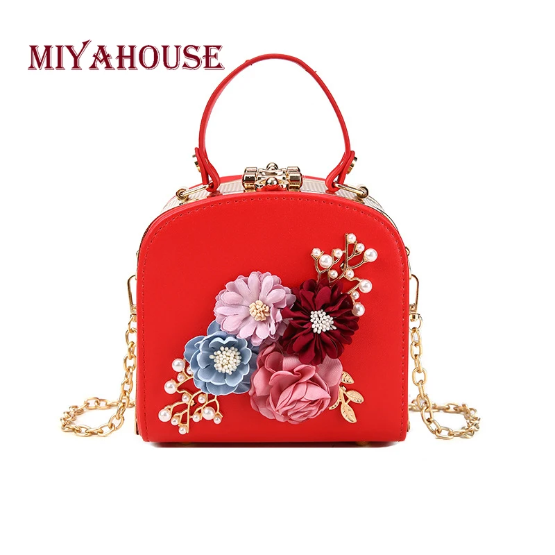 

Miyahouse Folral Pattern Woman Shoulder Bag With Chain Solid Color Lady Crossbody Bag High Quality Leather Female Messenger Bag