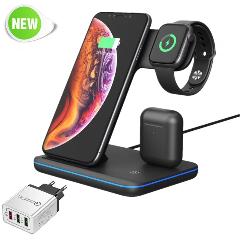 

Tongdaytech 15W Qi Wireless Charger For Iphone XS 8 11 Pro Max Fast Phone Charger Dock Station For Apple Airpods Watch 5 4 3 2 1