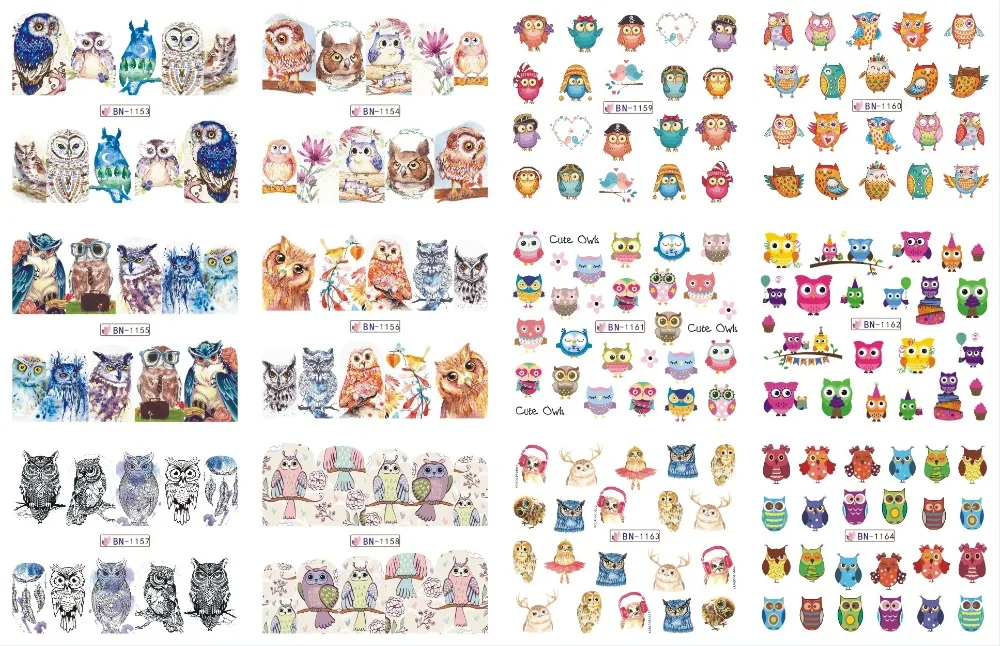 12 Designs/Set Water Decals Nail Slider Flora/ Cartoon/ Geometric Watermark Nail Sticker Decoration Wraps Manicure BN1117-1212