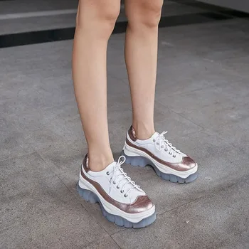 

MLJUESE 2020 fashion sneakers cow leather silver color casual shoes autumn spring Dad sneakers Vulcanize Shoes fashion sneakers