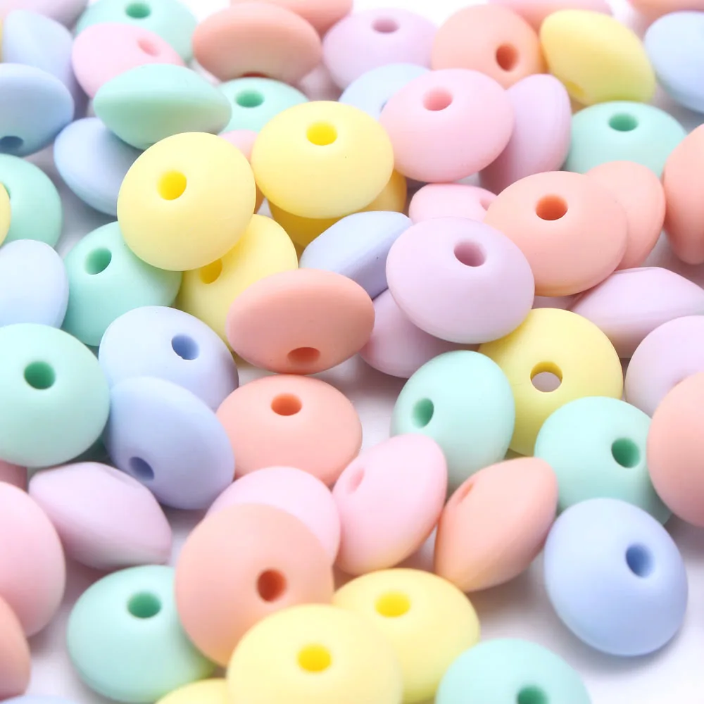 

MHS.SUN 200pcs Candy color Silicone beads 12mm Abacus beads Pastel Soft Lentil beads DIY necklace Baby/Infant teether toys SL063