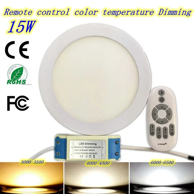 

DHL Free ship2.4G led panel lights Dimmable 15W Remote control round recessed smd led ceiling spot panels lighting bulb