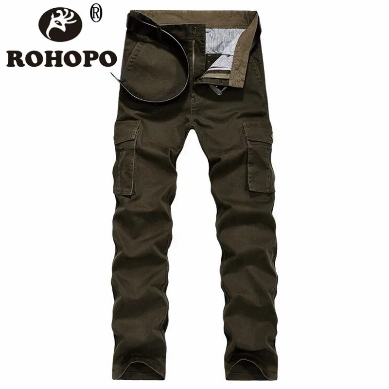 

Thick Nature Cotton Pockets Full Length Pant 2019 42 to 30 Plus Size Male Tooling Cargo Bottoms Army Green Khaki Sportswear Pant