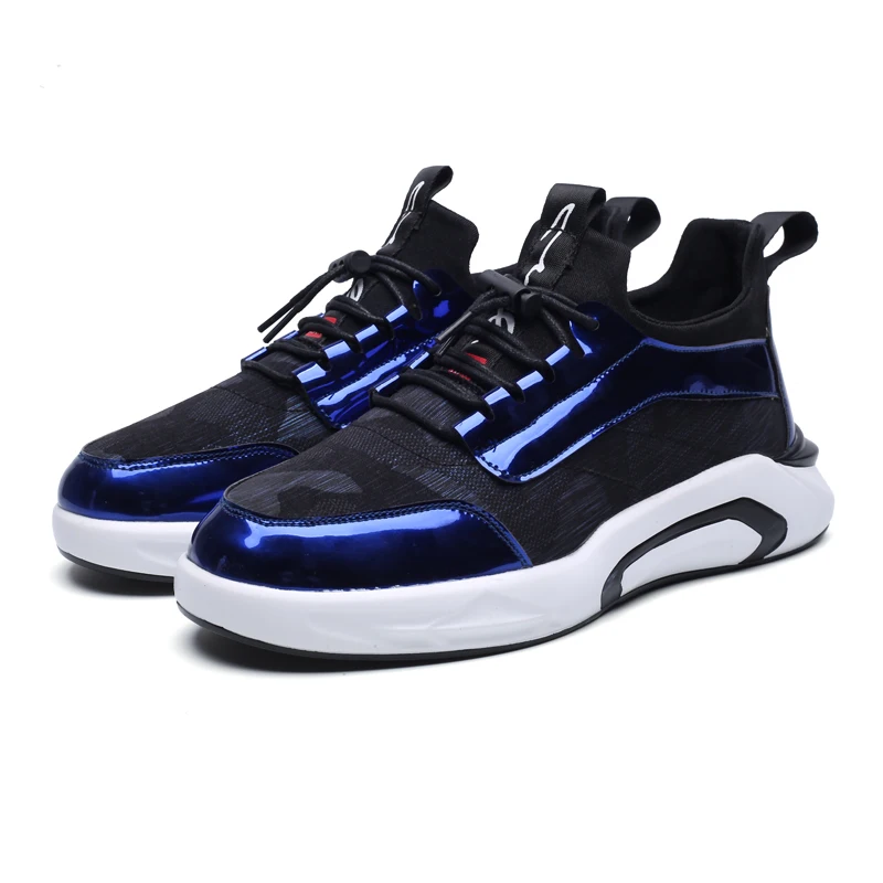 

2019 Cool Men Blue Fashion Glossy Sneakers Platform Flats Boots Shoes Man krasovki Vulcanized Dropshipping Quality Chunky Shoes
