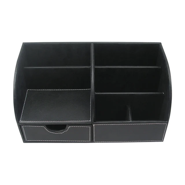 6 Slots Half PU Leather Office Desk Organizer Desktop Stationery Storage Box Pen Holder  Organizer For Office
