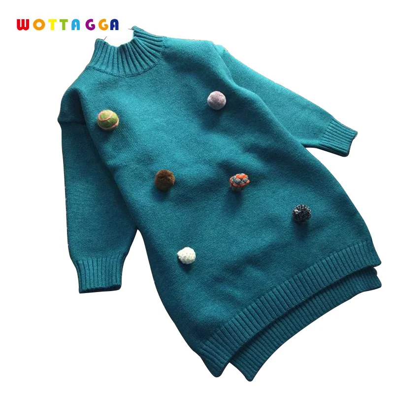 

WOTTAGGA Sweater Kids Knitted Tops Colorful Balls Girls Dress 2018 Spring Pullover Knitted Sweaters Ball Gown Dress Long Sleeve