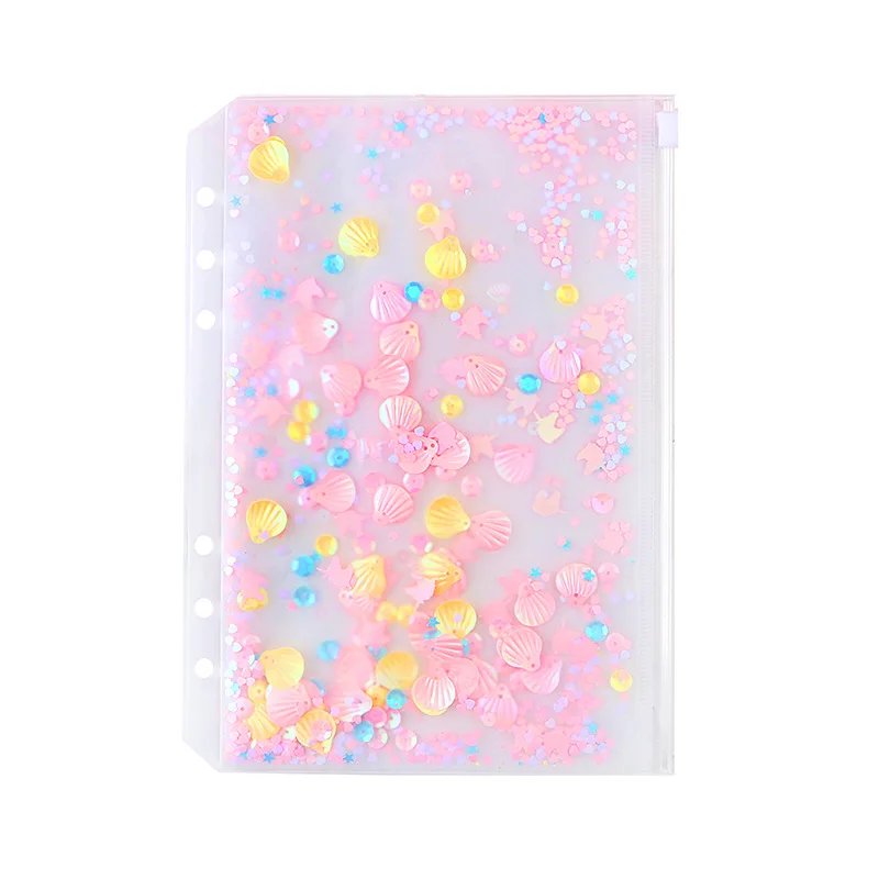 Прозрачный ПВХ держатель для карт A5 A6 папка для файлов розовый милый Блестящий ломтик сумка на молнии сумка дневник планировщик сумки для хранения Kawaii поставки