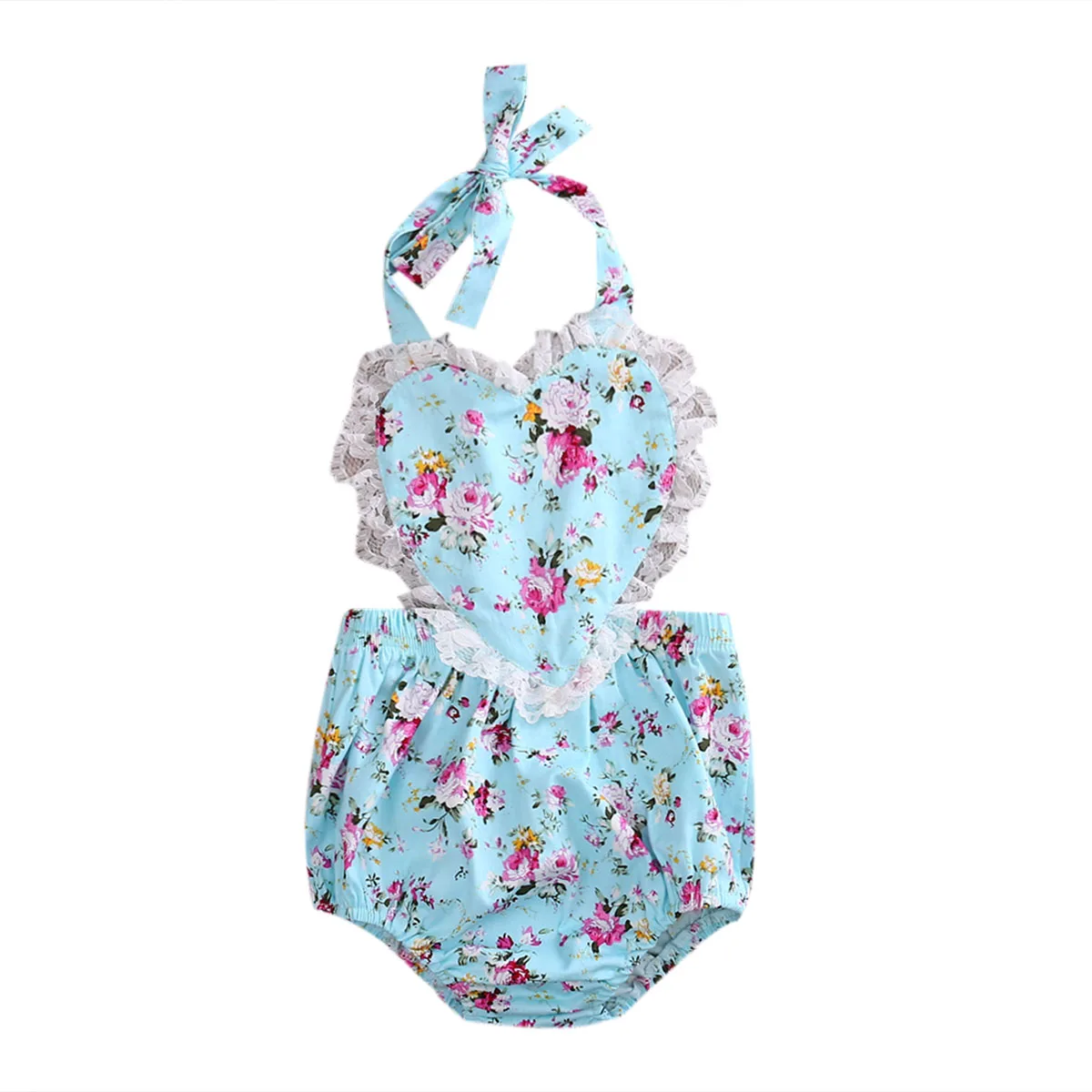 Newborn Infant Baby Girl one Piece Floral Print Rompers Summer Lace