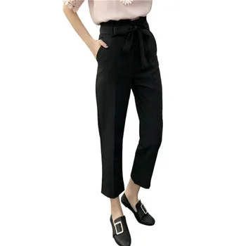 

New Bow Bandage Trousers For Women High Waist Drawstring Ruffles Harem Pants Pockets Casual Trousers Solid Cotton Panties Summer