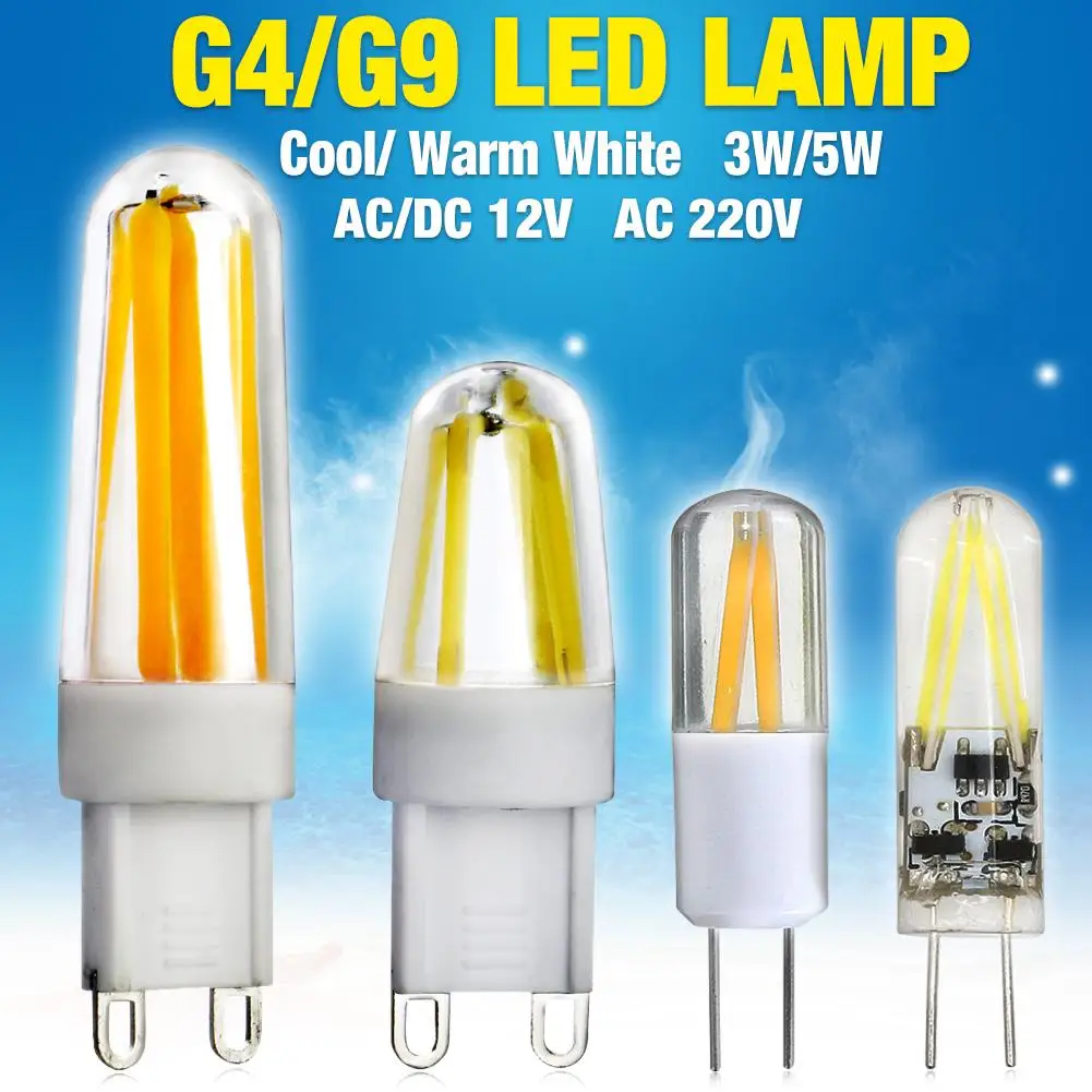 5/10 шт мини G4 G9 светодиодный светильник с регулируемой яркостью AC/DC 12 В 220 В 2 Вт 3 Вт 5 Вт светодиодный G4 с нитью COB светодиодный светильник люстра лампы заменить галогенный светильник