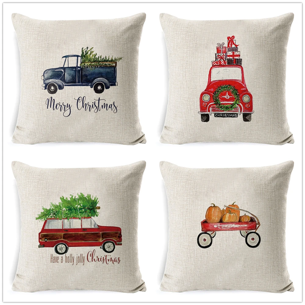 

Fokusent New Design Car Pillow Cover Happy New Year Gifts Merry Christmas Tree Cushion Cover Home Sofa Cushion Cover