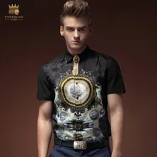 Новые модные повседневные мужские летние мужские с короткими рукавами черная рубашка воротник рубашки 15314 шаблон характер распродажа