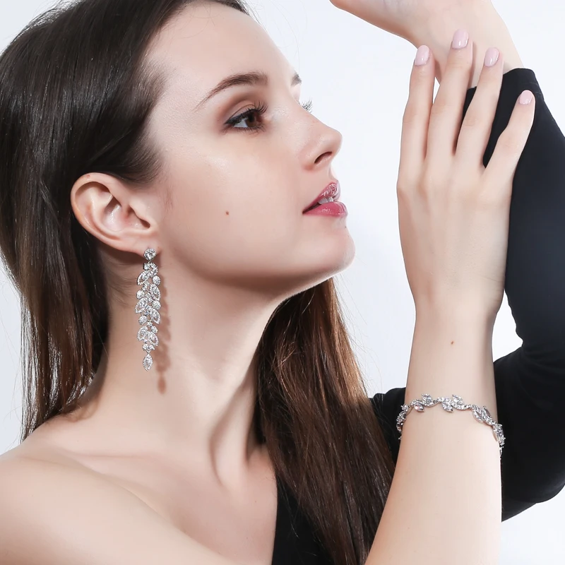 Pearl Leaves Long Drop Earrings