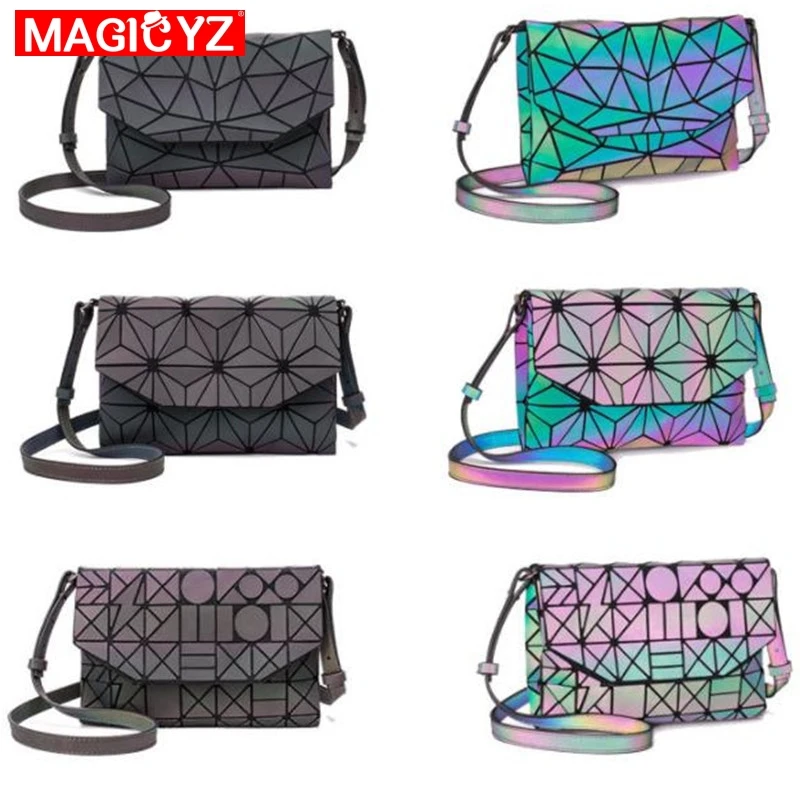 MAGICYZ Crossbody حقيبة للنساء 2018 الأزياء الليزر هندسية مضيئة النساء حقائب محفظة مخلب مصمم العلامة التجارية حقائب كتف