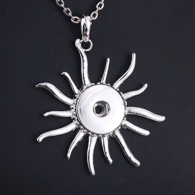 

New Sun Snap Button Necklaces Link Chain 60CM With Round Pendant Fit 18/20MM Snap Button jewelry 9883