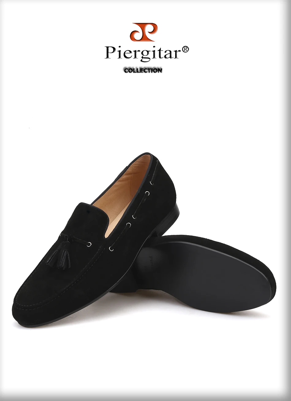 Piergitar/2019 мужские замшевые туфли ручной работы с черной большой кисточкой для вечеринки и свадьбы, мужские лоферы, Мужские модельные туфли