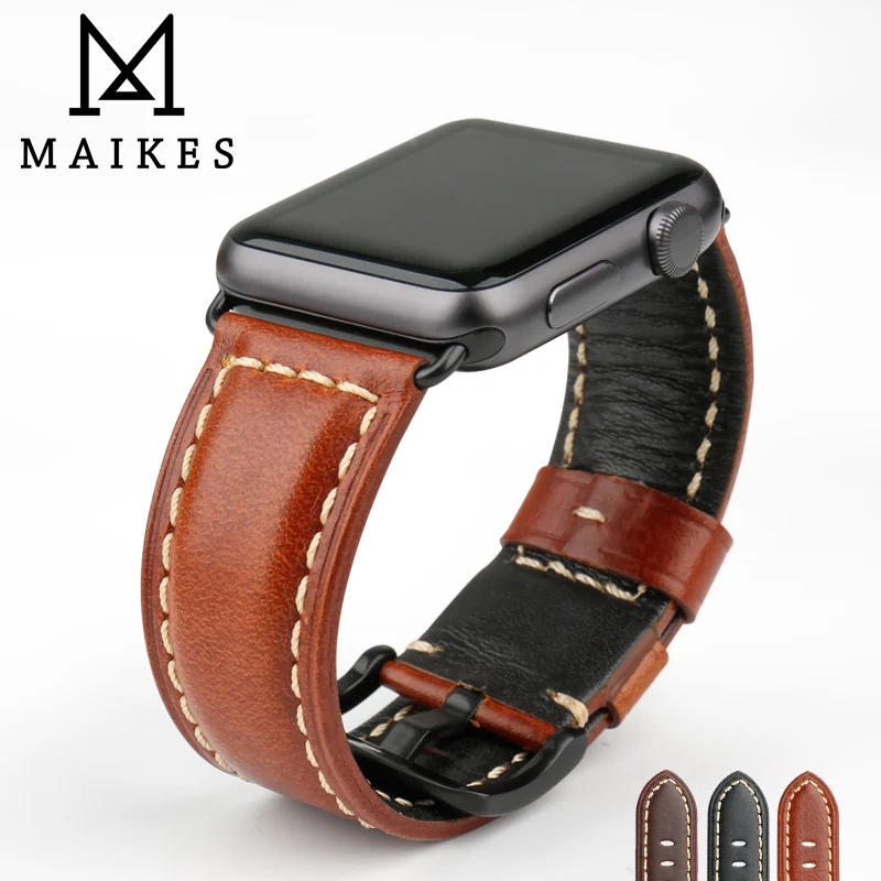 Аксессуары для часов MAIKES из натуральной кожи браслетов Apple Watch 44 мм 40 серии 1 2 3 4 5