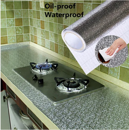

Kitchen Stove Aluminum Foil Oil-proof Stickers Anti-fouling High-temperature Self-adhesive Croppable Wall Sticker 45*100cmA30721