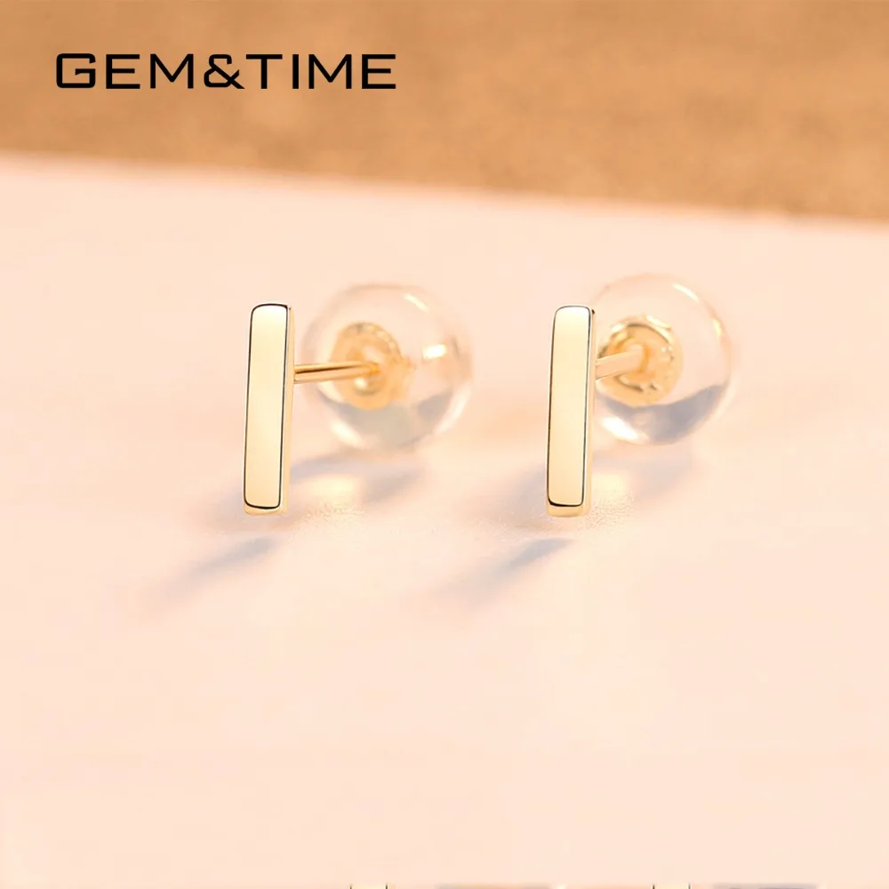 Gem& Time 6 мм Твердые 14 к золотые изысканные серьги-гвоздики для женщин, очаровательные свадебные серьги Brinco Fine Jewlery 585 Pendientes mujer E14091