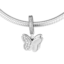 Подходит для Pandora Браслеты красивые бабочки талисманы с Ясно фианит серебряные бусины 925 пробы