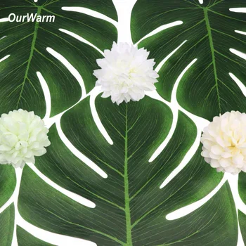 

OurWarm 120pcs Hawaiian Party Decoration 35X29cm Artificial Tropical Palm Leaves Craft Supplies Birthday Party Decoration