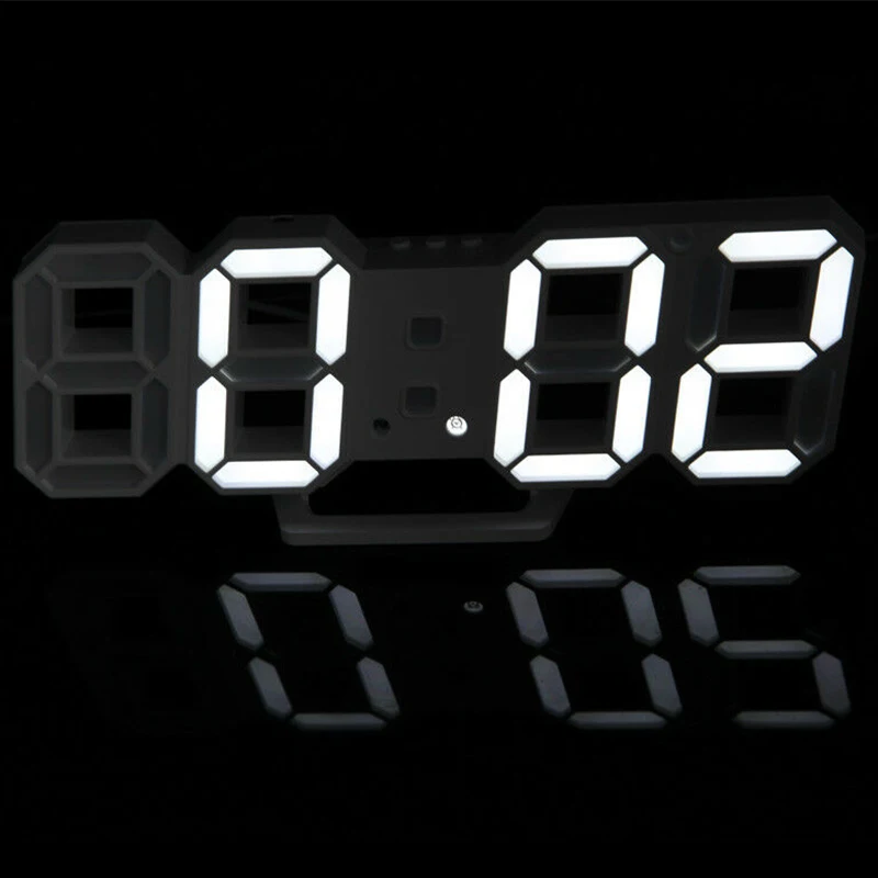 Modern Digital 3D White LED Wall Clock Alarm Clock Snooze 12 Hour Display NEW US