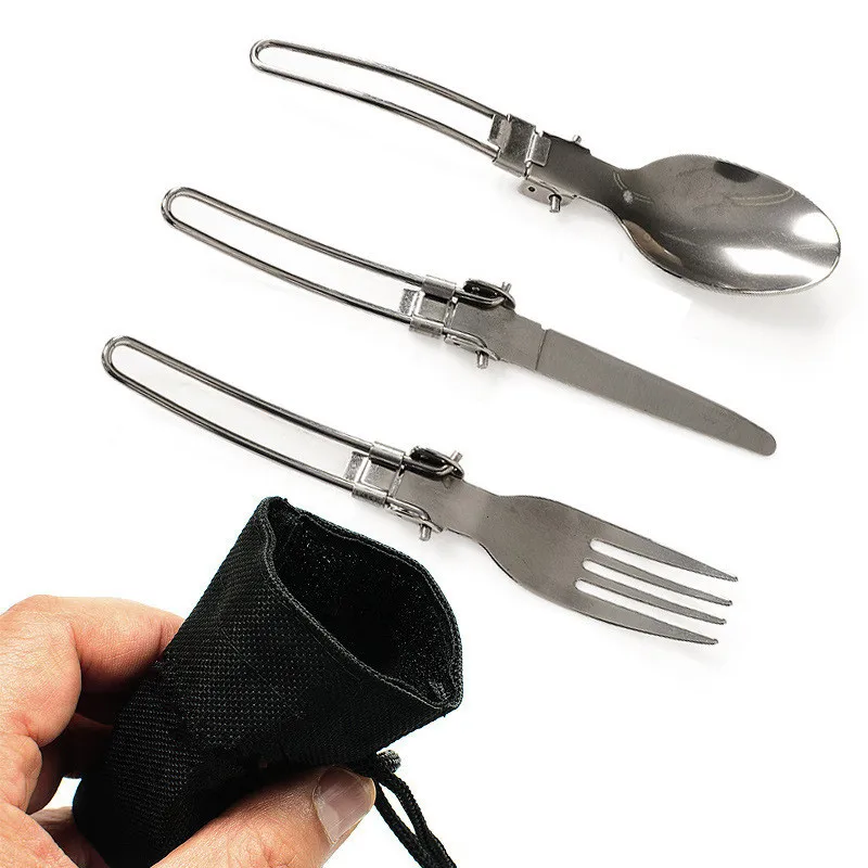 

3Pcs/Set Outdoor Tableware Stainless Steel Folding Cutlery Fork/Spoon/Knife Camping Utensils Set For Travel Hiking Backpacking