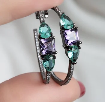 

Colorful Cubic Zirconia Hoop Earring Fashion Jewelry For Women Multi Color Stone AAA CZ Circle Hoop Earrings For Party Jewelry