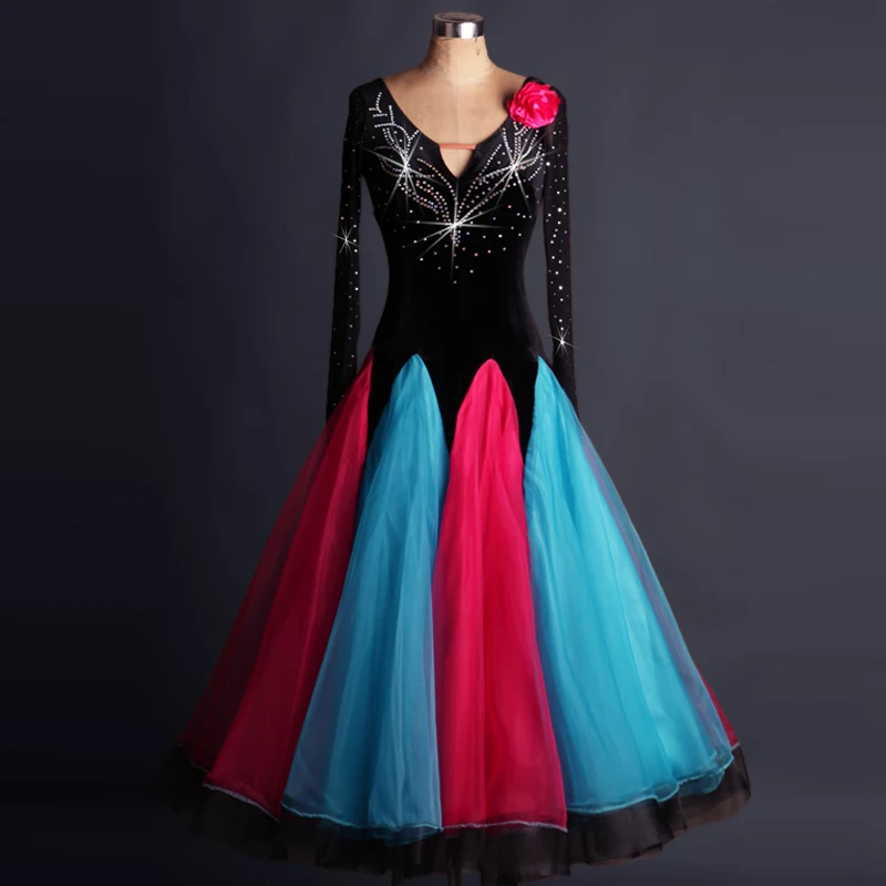 plus size black rhinestone Tassel Ballroom dancing dresses Viennese