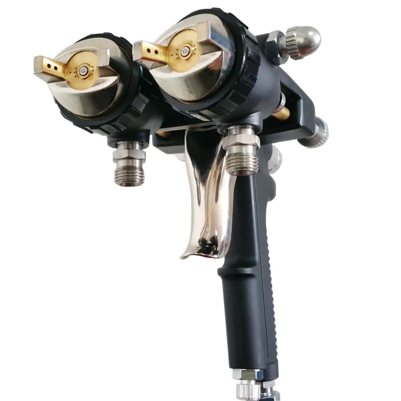 

Professional double nozzle spray gun 1.4mm nano chrome painting dual head pneumatic sprayer