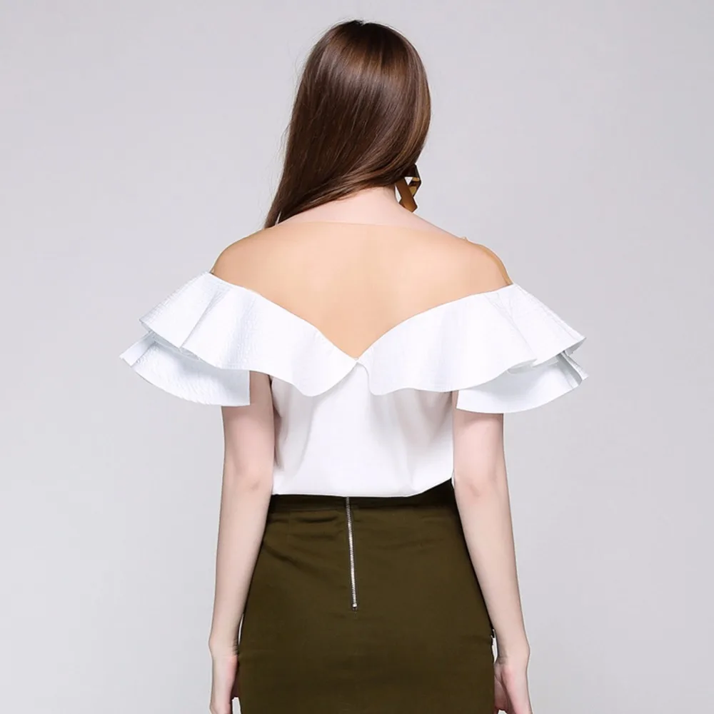 Ruffles Slash Neck Backless Womens Blouses Top Tees Shirt_8