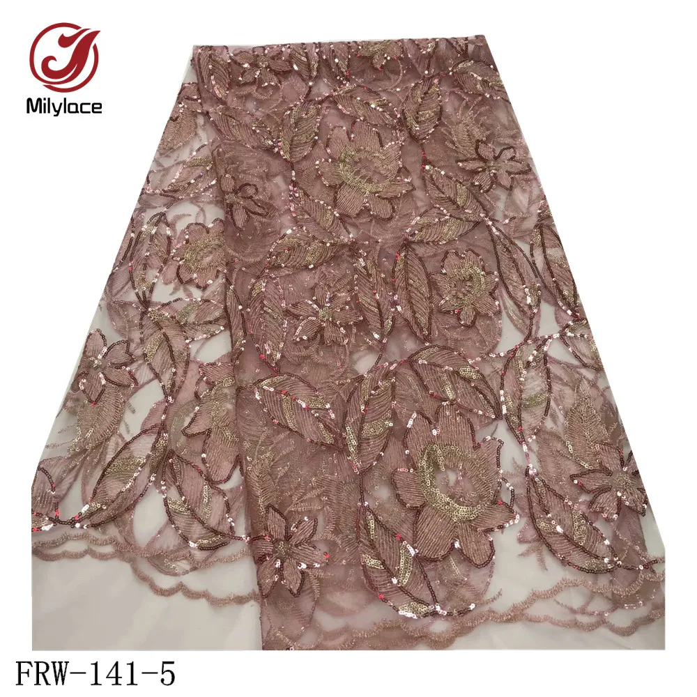 

Milylace delicate French lace fabric 5 yards floral embroidery tulle lace fabric with sequins net lace for wedding FRW-141