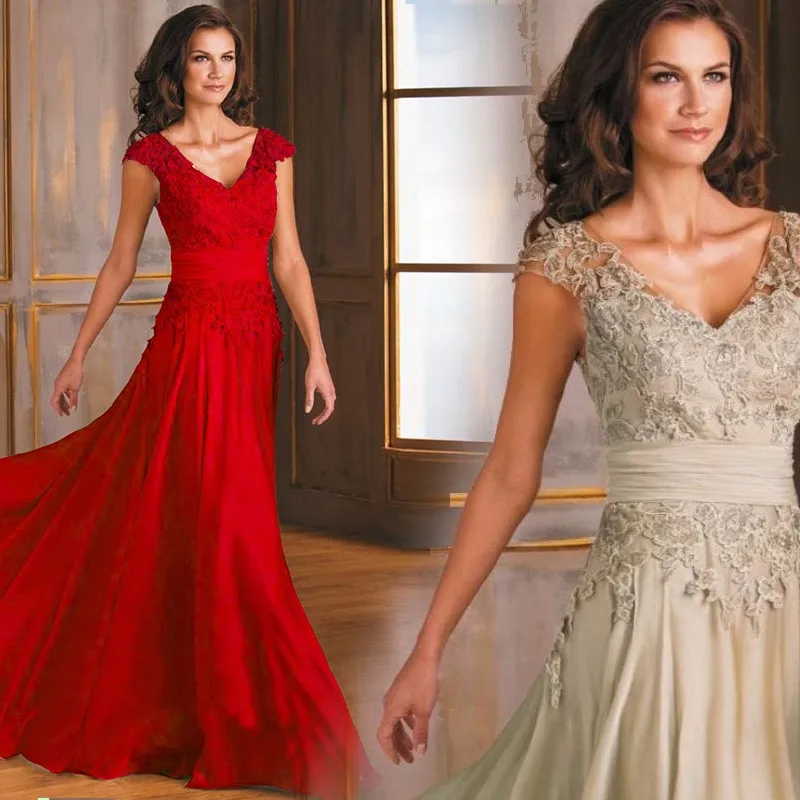 

vestido de noiva festa casamento v-neck lace appliques party prom evening gown 2018 woman elegant Mother of the Bride Dresses