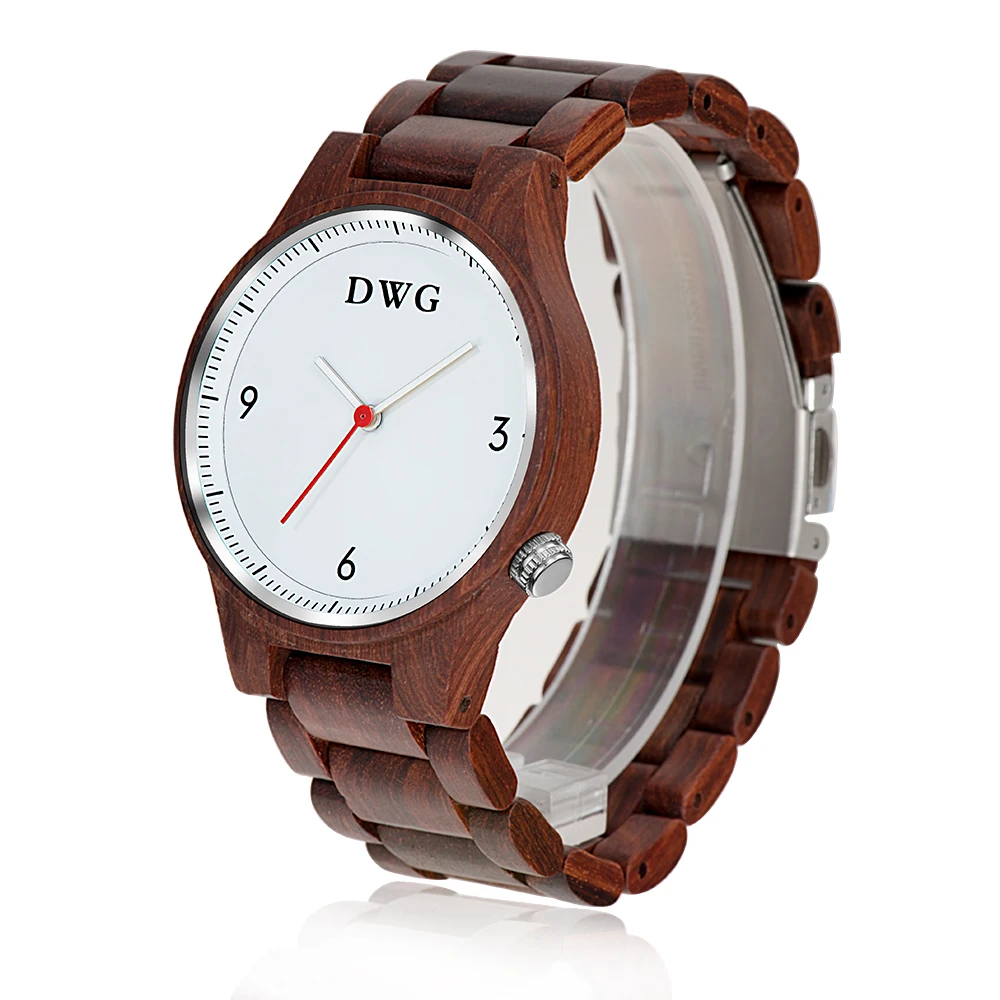 

DWG Men's Watch Quartz Movement Wood Wristwatch Retro Red Sandalwood Male Wooden Strap Hand Fashion Man Clock Relogio Masculino