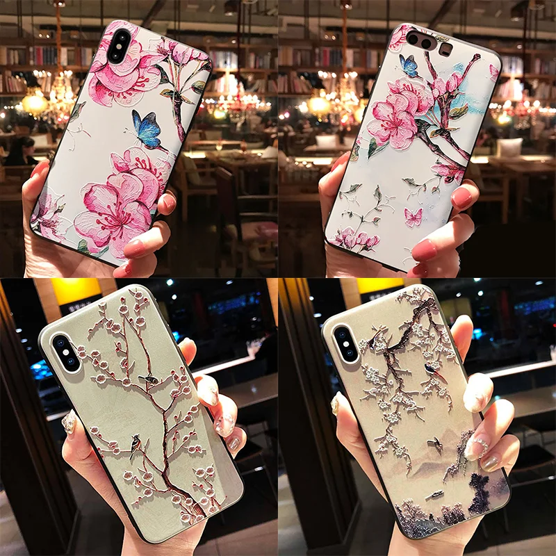 

For Huawei Honor Mate 8X 10 9 Lite 7A Pro Play 6A View 20 For Huawei Y6 2018 Y9 2017 2019 Nova 4 3 3i TPU 3D Relief Flower Case