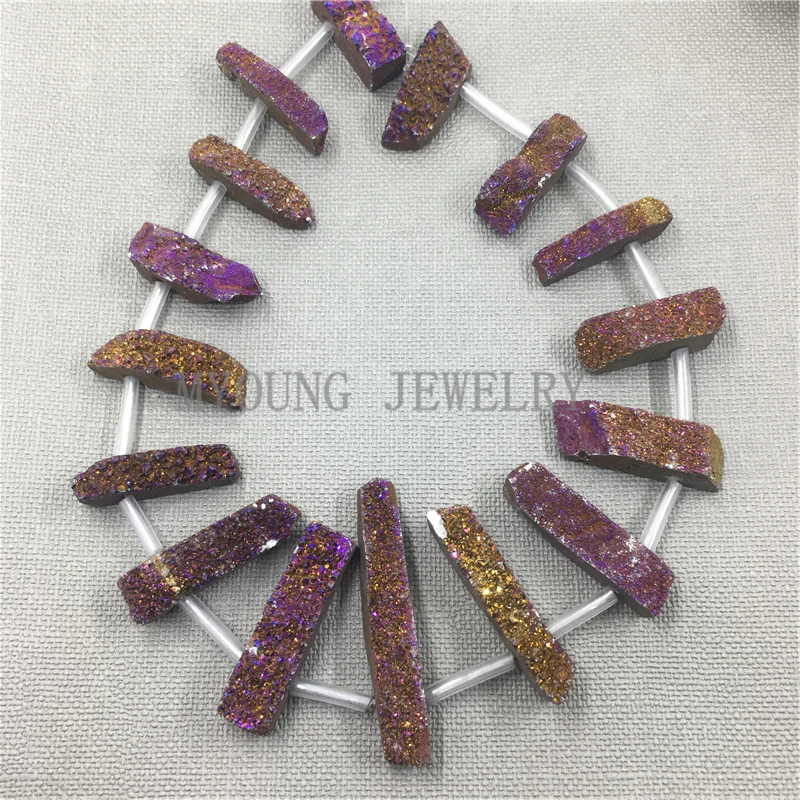 

MY1174 Rectangle Purple Titanium Crystal Druzy Beads, Quartz Hole Beads