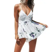 Модный женский цветочный летний комбинезон для девочек, сексуальный комбинезон с открытой спиной и глубоким v-образным вырезом, кружевной комбинезон, женские пляжные шорты, комбинезоны# LH