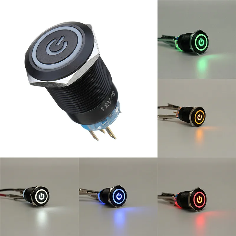 12 V 19 mm 5 Pin DEL Lumière Feu missiles Bouton Poussoir Interrupteur Momentané en métal argenté