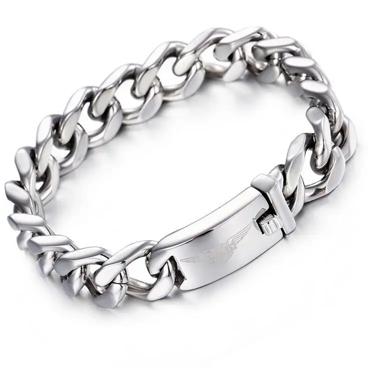 22cm * 13mm Wide Mens Boys Wristband charm Flat CURB CUBAN Silver Color