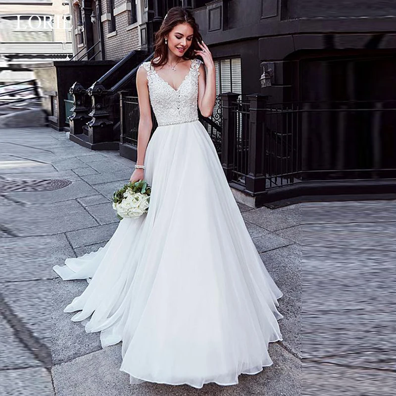 

LORIE A-line Wedding Dress With Beaded Lace Appliques vestido de noiva white ivory custom made plus size