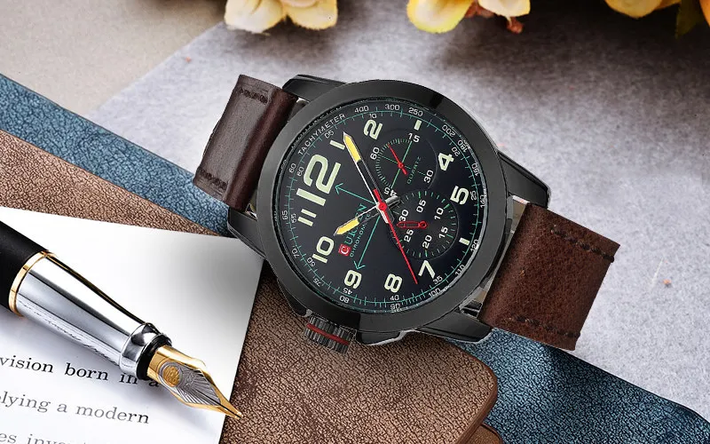 Curren часы мужчин лучший бренд роскошных Корова кожаный ремешок кварцевые часы спортивные мужские часы Водонепроницаемый Relogio heren hodinky 8182B