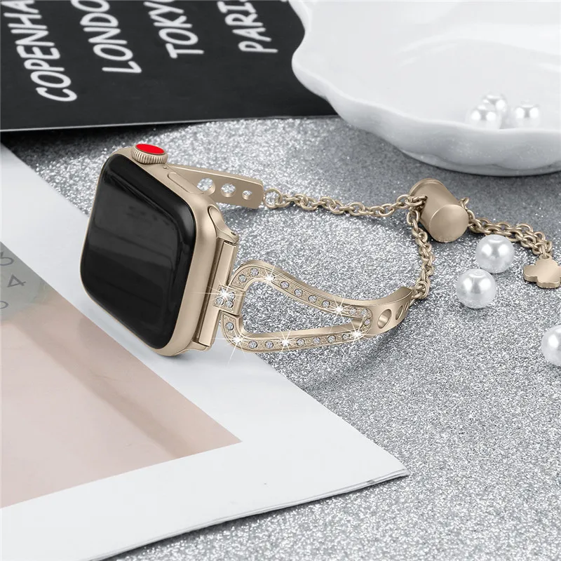 Женский ремешок для часов Apple Watch Band 38 мм 42 мм 40 мм 44 мм бриллиантовый ремешок из нержавеющей стали для iWatch Series 4 3 2 1 браслет ремень
