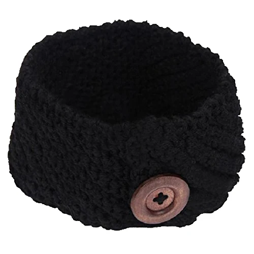 Диагональные полосы с пуговицами плетение шерсти Вязание головная повязка(черный