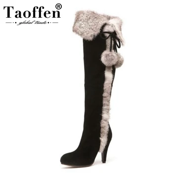 

TAOFFEN Women High Heel Boots Real Leather Woman Shoes Plush Fur Over Knee Boots Korean Fashion Shoes Woman Footwear Size 34-40